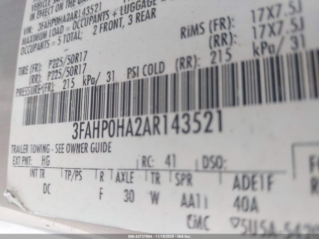 2010 FORD FUSION 3FAHP0HA2AR143521 Photo 8