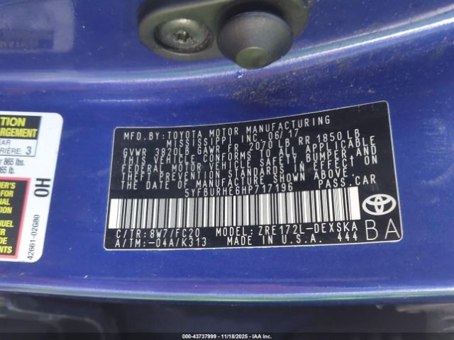 2017 TOYOTA COROLLA 5YFBURHE6HP717196 Photo 8