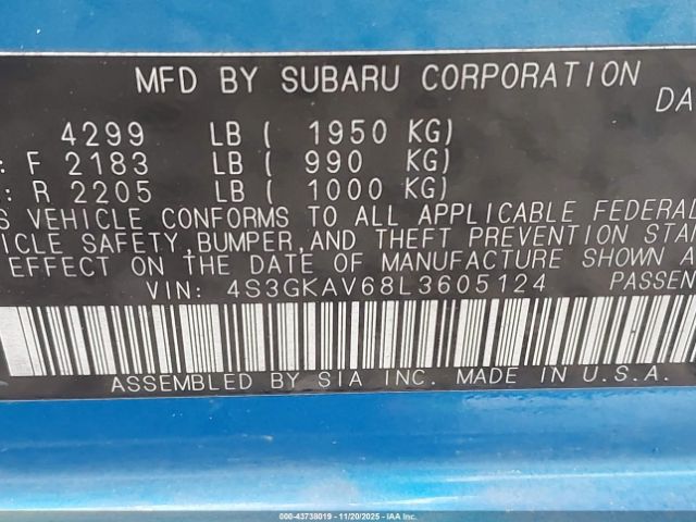 2020 SUBARU IMPREZA 4S3GKAV68L3605124 Photo 8