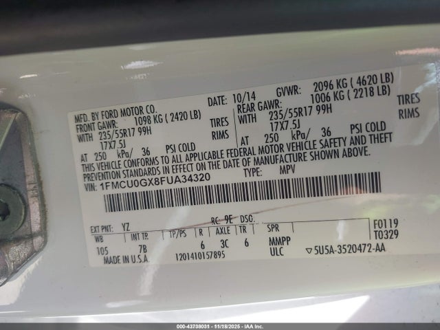 1FMCU0GX8FUA34320 Ford ESCAPE SE
