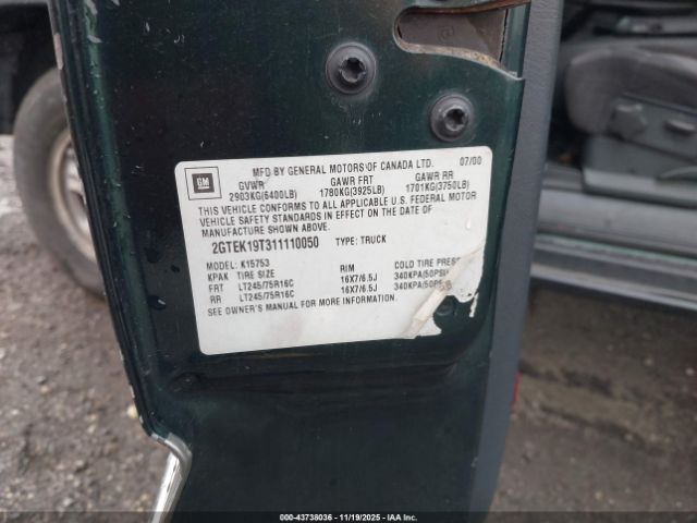 2001 GMC SIERRA 1500 2GTEK19T311110050 Photo 8
