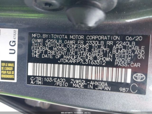 2020 TOYOTA PRIUS PRIME JTDKARFP7L3163312 Photo 8