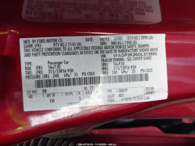 2013 FORD FOCUS 1FADP3K26DL313660 Photo 8
