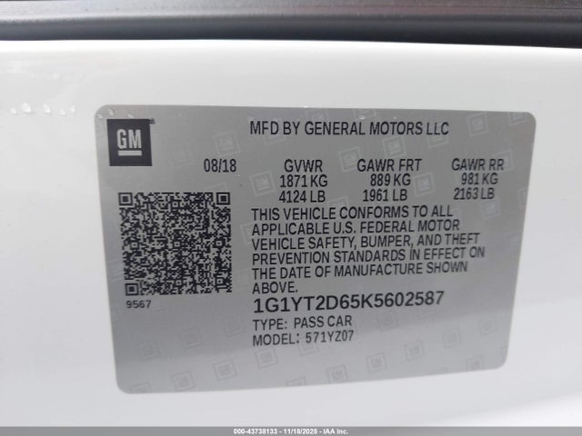 2019 CHEVROLET CORVETTE 1G1YT2D65K5602587 Photo 8
