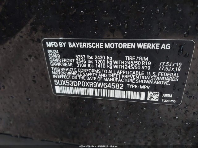 Aukcja sprzedaży 2024 Bmw X3 Xdrive30i, vin: 5UX53DP0XR9W64582, numer aukcji: 43738164