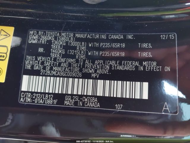 2016 LEXUS RX 350 2T2BZMCA9GC009026 Photo 8