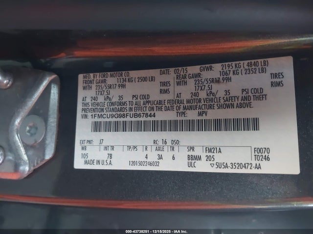 1FMCU9G98FUB67844 Ford ESCAPE SE