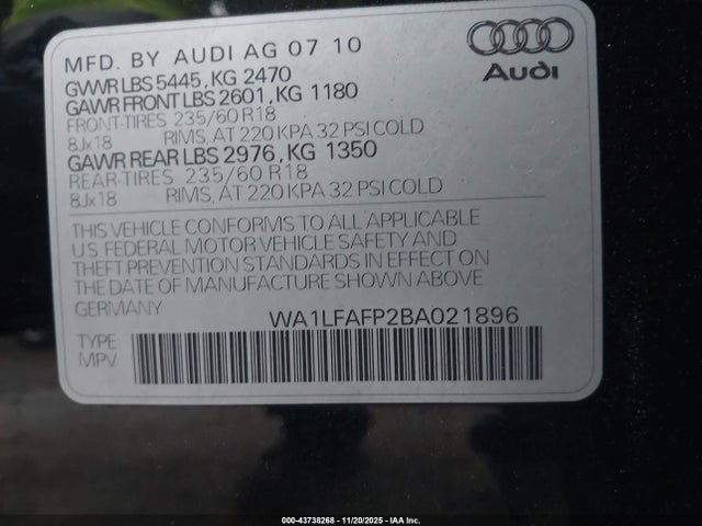 2011 AUDI Q5 WA1LFAFP2BA021896 Photo 8