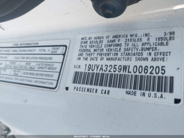 1998 ACURA CL 19UYA3259WL006205 Photo 8