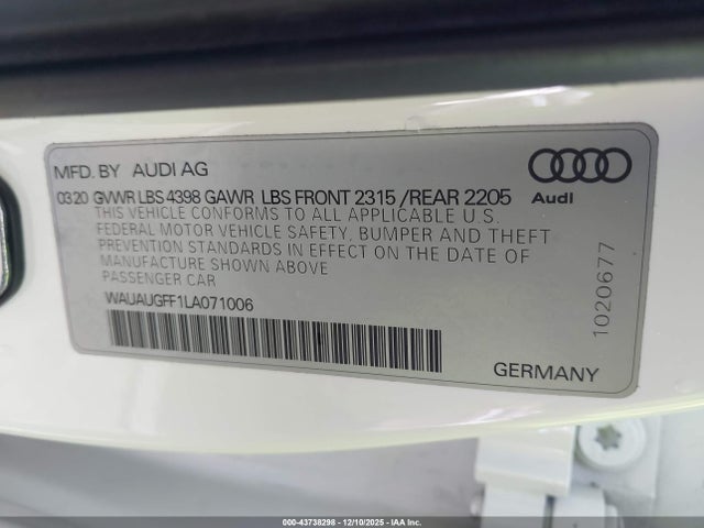 2020 AUDI A3 WAUAUGFF1LA071006 Photo 8