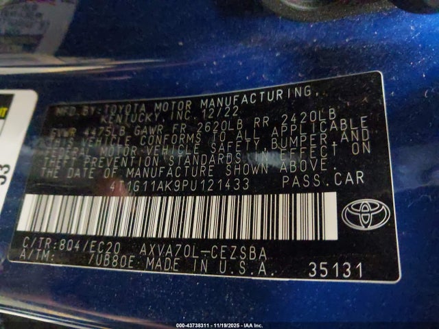 4T1G11AK9PU121433 Toyota Camry Se Nightshade Edition