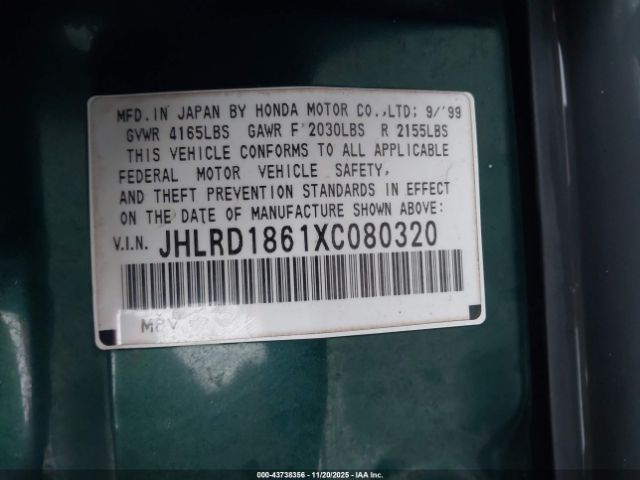 1999 HONDA CR-V JHLRD1861XC080320 Photo 8