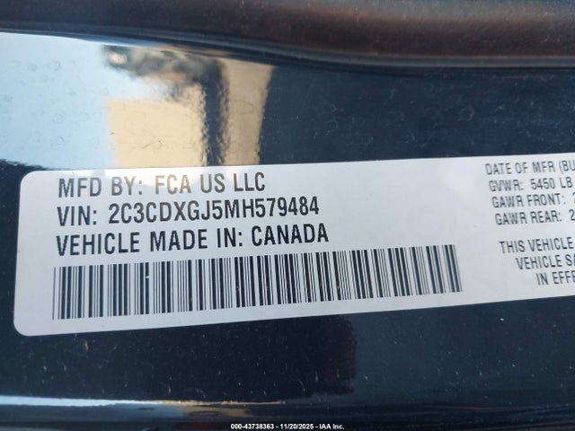 Продажа на аукционе авто 2021 Dodge Charger Scat Pack Rwd, vin: 2C3CDXGJ5MH579484, номер лота: 43738363