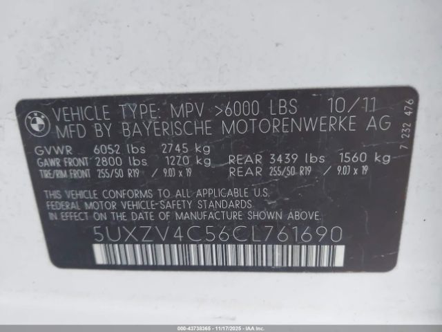 2012 BMW X5 5UXZV4C56CL761690 Photo 8