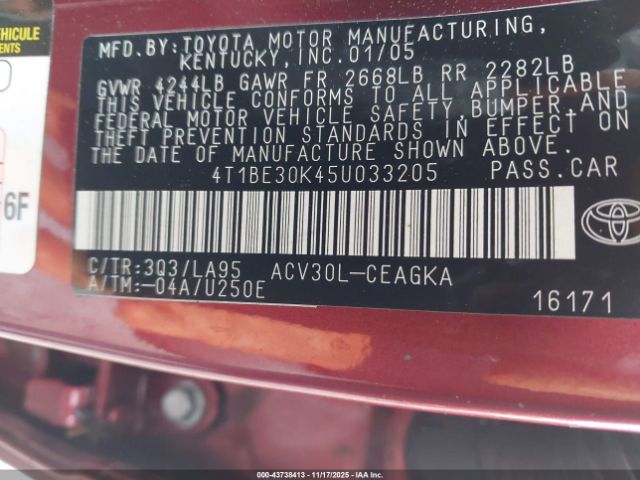 2005 TOYOTA CAMRY 4T1BE30K45U033205 Photo 8