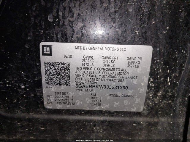 2018 Buick Enclave Essence მანქანა იყიდება აუქციონზე, vin: 5GAERBKW0JJ231390, აუქციონის ნომერი: 43738415