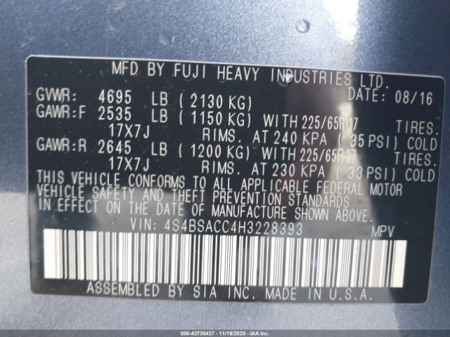 2017 SUBARU OUTBACK 4S4BSACC4H3228393 Photo 8