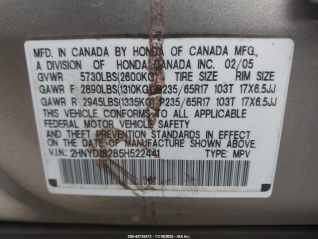 2005 ACURA MDX 2HNYD18285H522441 Photo 8