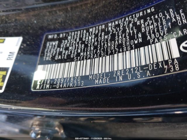 2020 TOYOTA COROLLA 5YFEPRAE9LP124861 Photo 8