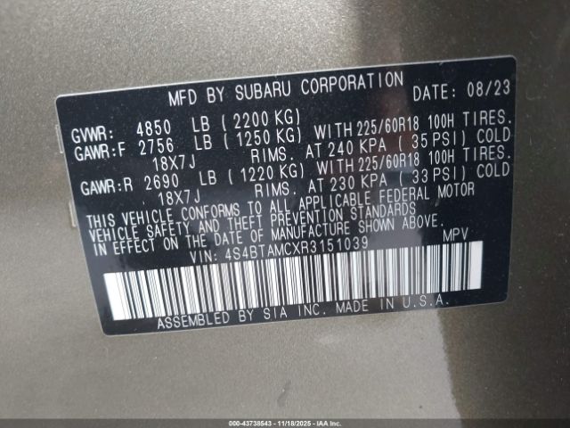 2024 SUBARU OUTBACK 4S4BTAMCXR3151039 Photo 8