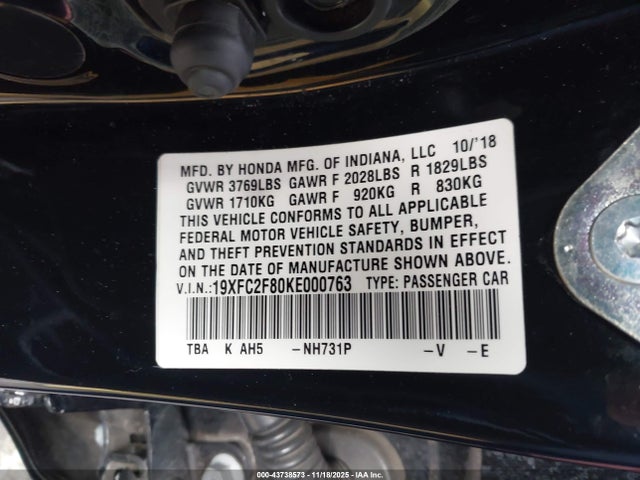 Honda k20c2 2019 19XFC2F80KE000763 Image 9