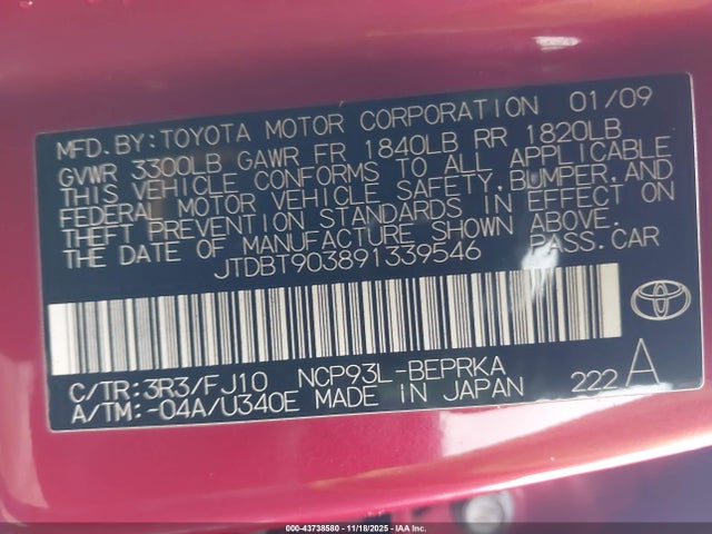 2009 TOYOTA YARIS JTDBT903891339546 Photo 8