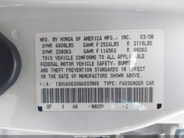 2008 ACURA TL 19UUA662X8A037865 Photo 8
