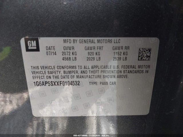 2015 CADILLAC CTS 1G6AP5SXXF0104532 Photo 8