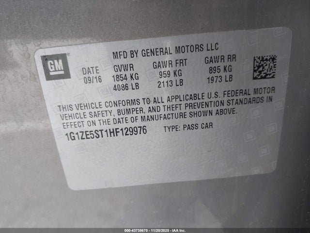 1G1ZE5ST1HF129976 Chevrolet MALIBU 1LT