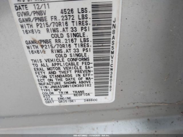 2012 NISSAN ROGUE JN8AS5MV1CW380182 Photo 8