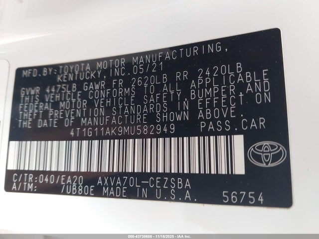 4T1G11AK9MU582949 Toyota CAMRY SE