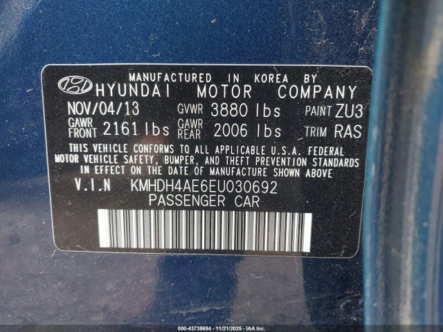 Продаж на аукціоні авто 2014 Hyundai Elantra Se, vin: KMHDH4AE6EU030692, номер лоту: 43738694