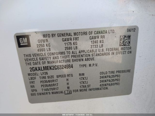 2012 GMC TERRAIN 2GKALMEK2C6324984 Photo 8