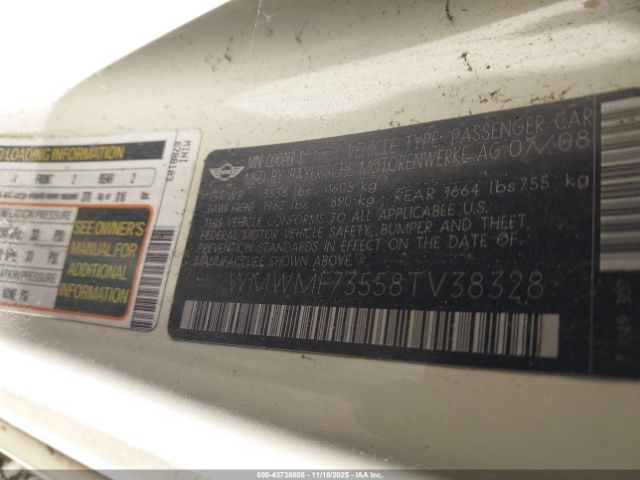 2008 MINI COOPER S WMWMF73558TV38328 Photo 8