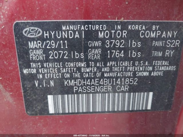 2011 HYUNDAI ELANTRA KMHDH4AE4BU141852 Photo 8