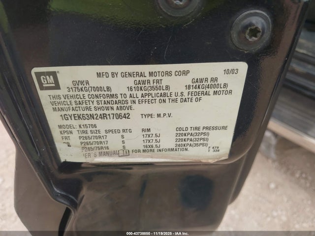 2004 CADILLAC ESCALADE 1GYEK63N24R170642 Photo 8