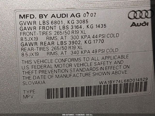 2008 AUDI Q7 WA1BY74L68D014529 Photo 8