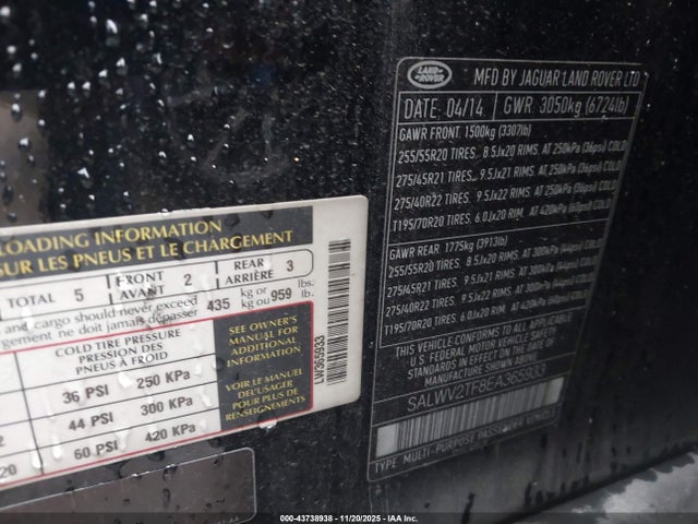43738938 :رقم المزاد ، SALWV2TF8EA365933 vin ، 2014 Land Rover Range Rover Sport 5.0l V8 Supercharged Autobiography مزاد بيع