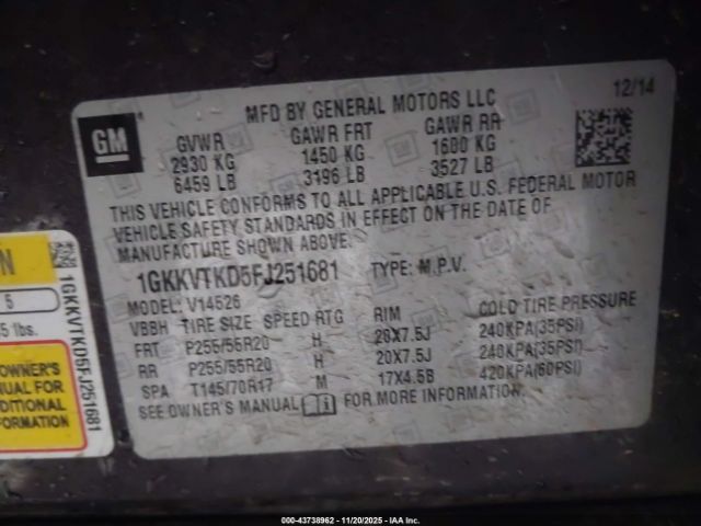 2015 GMC ACADIA 1GKKVTKD5FJ251681 Photo 8