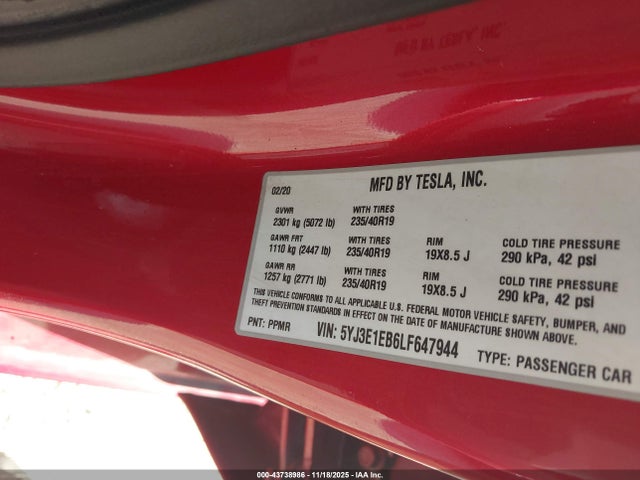 2020 TESLA MODEL 3 5YJ3E1EB6LF647944 Photo 8