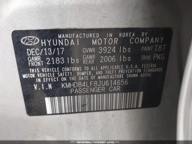 43739002 :رقم المزاد ، KMHD84LF8JU614656 vin ، 2018 Hyundai Elantra Value Edition مزاد بيع