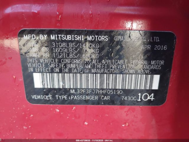 2017 MITSUBISHI MIRAGE G4 ML32F3FJ7HHF05190 Photo 8