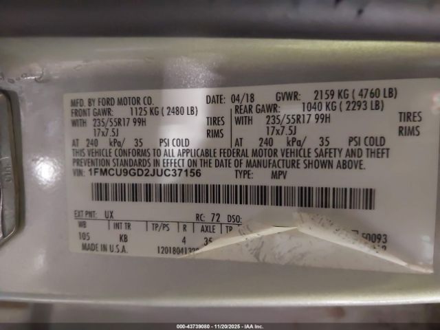 2018 FORD ESCAPE 1FMCU9GD2JUC37156 Photo 8