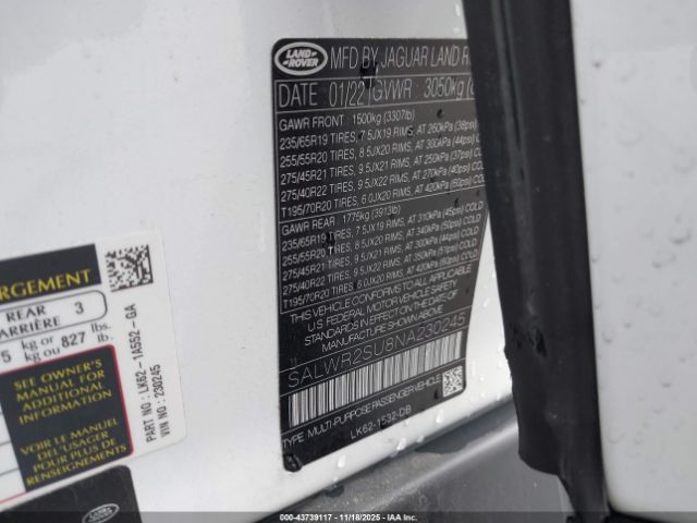 2022 LAND ROVER RANGE ROVER SPORT SALWR2SU8NA230245 Photo 8