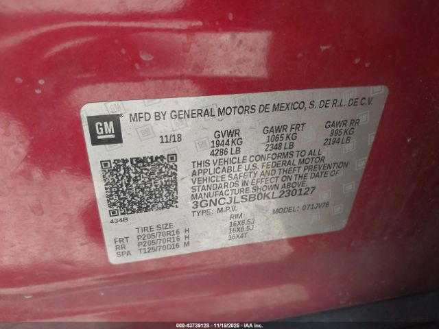 2019 CHEVROLET TRAX 3GNCJLSB0KL230127 Photo 8