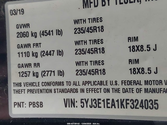 2019 TESLA MODEL 3 5YJ3E1EA1KF324035 Photo 8