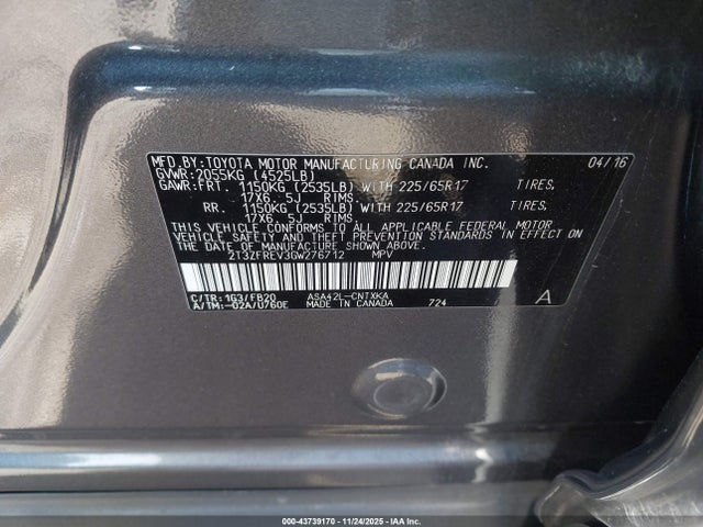 2T3ZFREV3GW276712 Toyota RAV4 LE