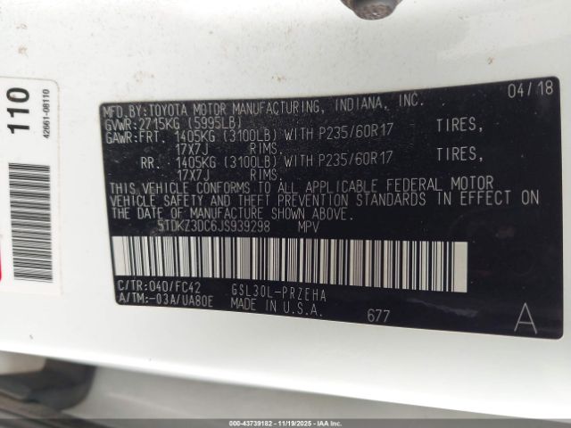 2018 TOYOTA SIENNA 5TDKZ3DC6JS939298 Photo 8