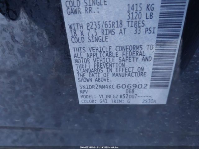 2019 NISSAN PATHFINDER 5N1DR2MM4KC606902 Photo 8