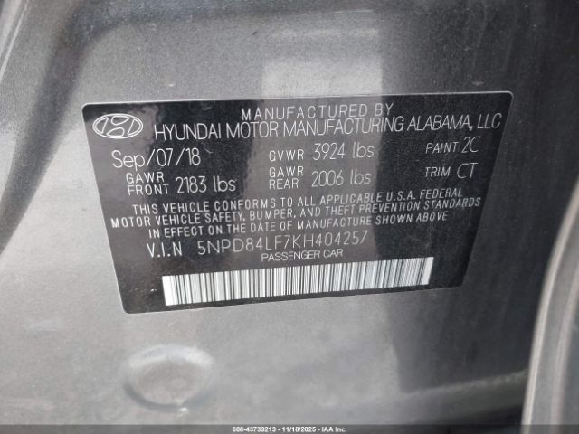 2019 HYUNDAI ELANTRA 5NPD84LF7KH404257 Photo 8
